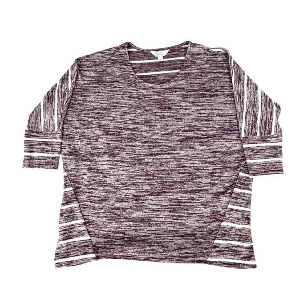Market & Spruce Burgandy & White Stripe Women's Long SleeveSweatshirt Size Small